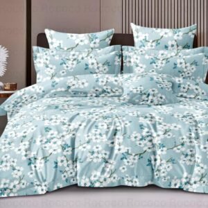 Luxury Aqua Blossom king size cotton bedsheet with elegant print for modern bedroom decor