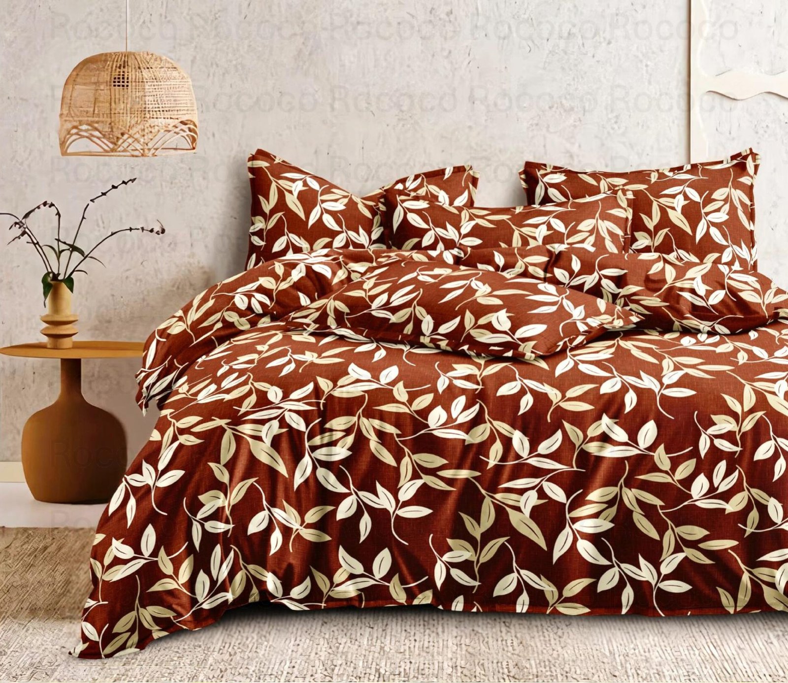 Luxury Autumn Leaf king size cotton bedsheet with elegant print for modern bedroom decor