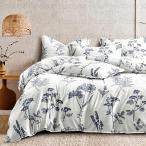 Luxury Botanical White king-size cotton bedsheet with elegant print for modern bedroom decor