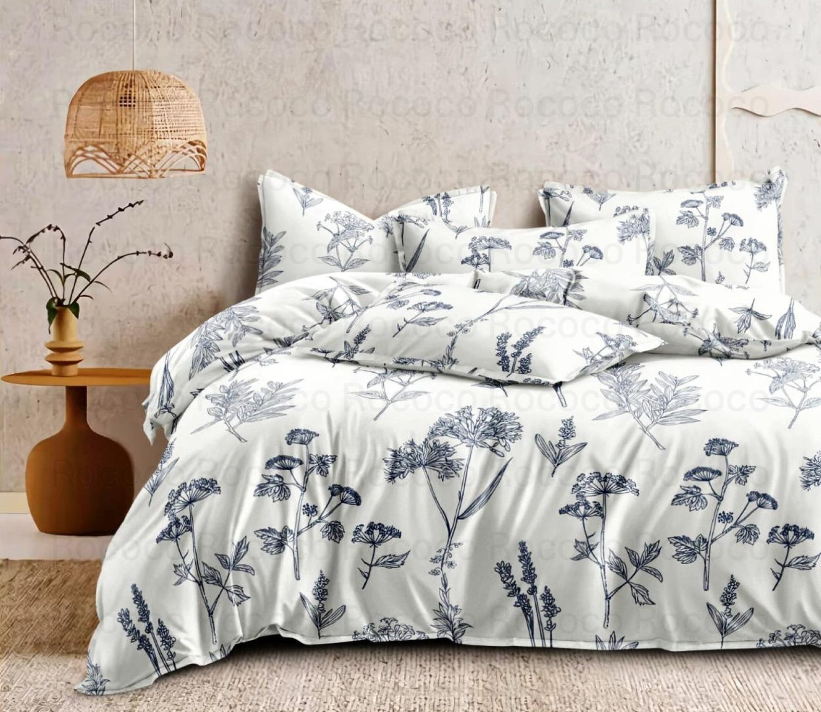 Luxury Botanical White king-size cotton bedsheet with elegant print for modern bedroom decor