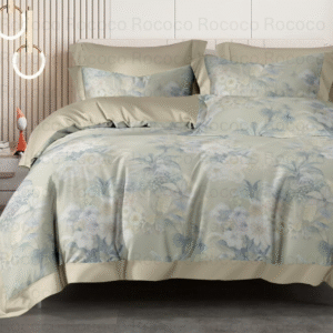 Crescent Aqua Whisper floral comforter set with matching bedsheet and pillow covers by Rococo Stately