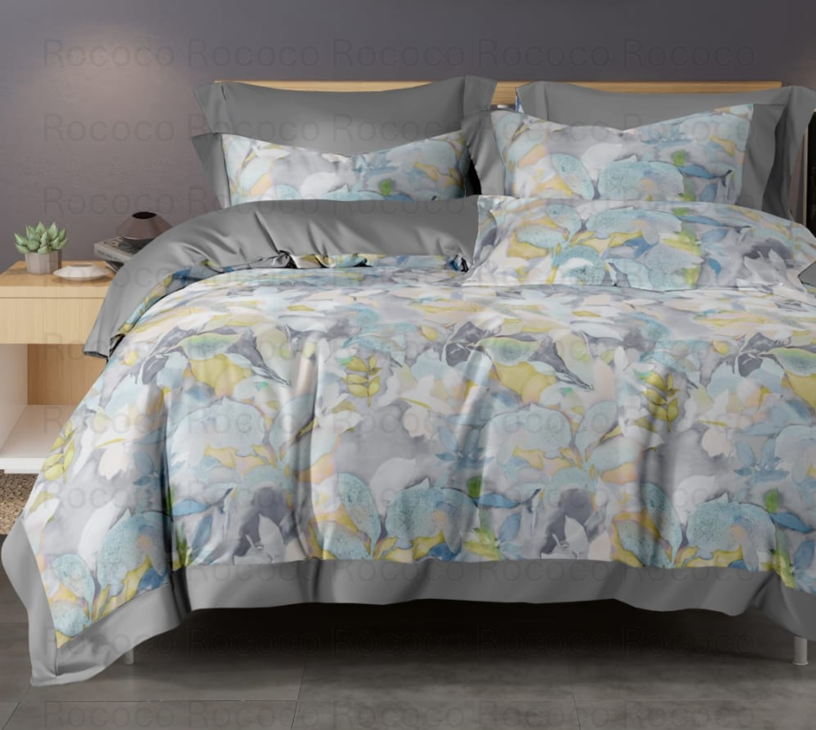 Crescent Blue Haven floral comforter set with matching bedsheet and pillow covers by Rococo Stately