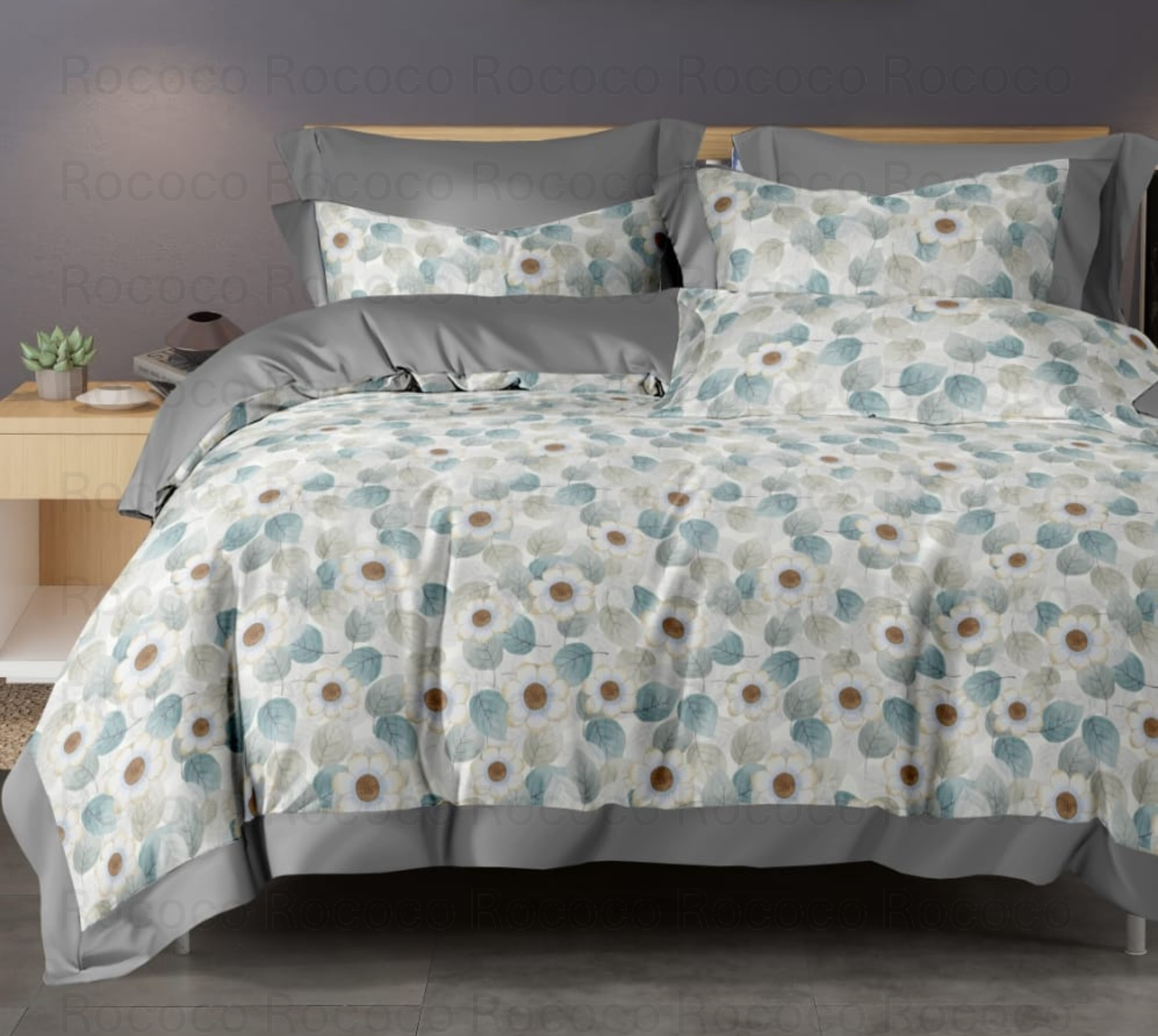 Crescent Daisy Breeze floral comforter set with matching bedsheet and pillow covers by Rococo Stately