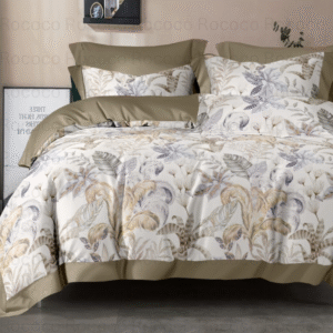 Crescent Desert Leaf floral comforter set with matching bedsheet and pillow covers by Rococo Stately