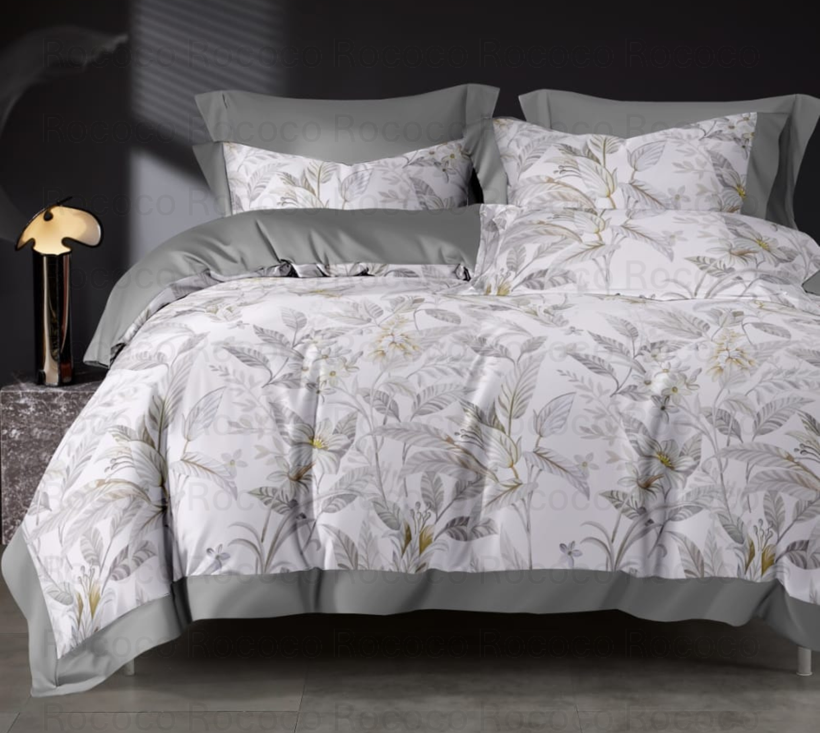 Crescent Ivory Garden floral comforter set with matching bedsheet and pillow covers by Rococo Stately