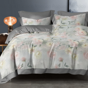 Crescent Rose Veil floral comforter set with matching bedsheet and pillow covers by Rococo Stately