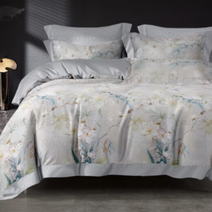 Crescent White Daisy floral comforter set with matching bedsheet and pillow covers by Rococo Stately