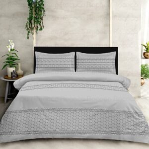 Grey Dot luxury cotton bedsheet set by Rococo Stately Premium grey geometric dot bedding set for modern bedrooms