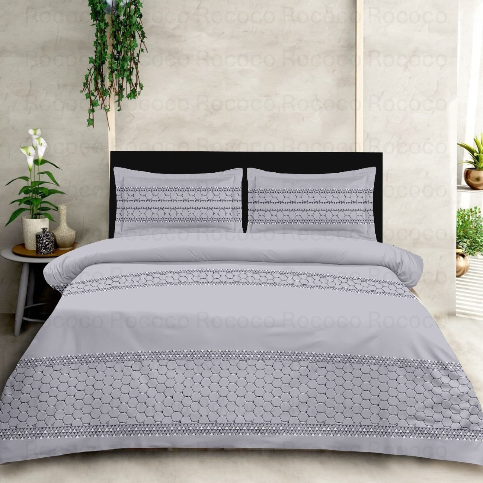 Silver Dot premium bedding set with elegant geometric detailing Luxury silver grey cotton bedsheet for modern homes