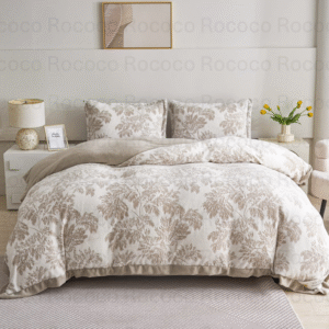 Epic Set Forest Whisper luxury quilt set design and matching pillow covers styled in a modern bedroom interior.