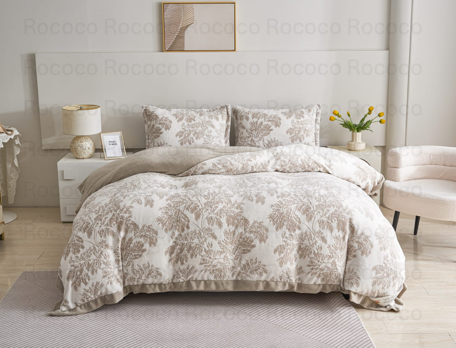 Epic Set Forest Whisper luxury quilt set design and matching pillow covers styled in a modern bedroom interior.