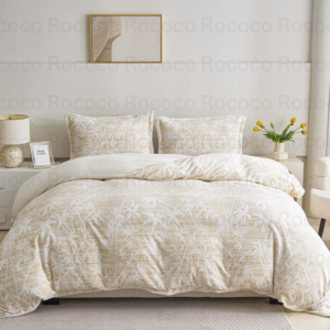 Epic Set Ivory Bamboo luxury quilt set design and matching pillow covers styled in a modern bedroom interior.