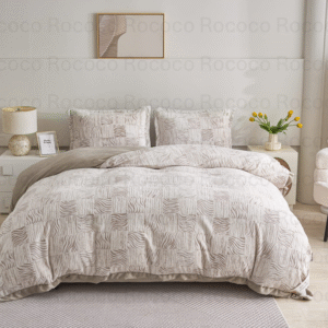Epic Set Woven Dune luxury quilt set design and matching pillow covers styled in a modern bedroom interior.