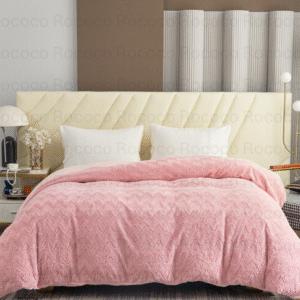 Feather Fold Blush Weave soft pink textured double quilt on modern luxury bed setup