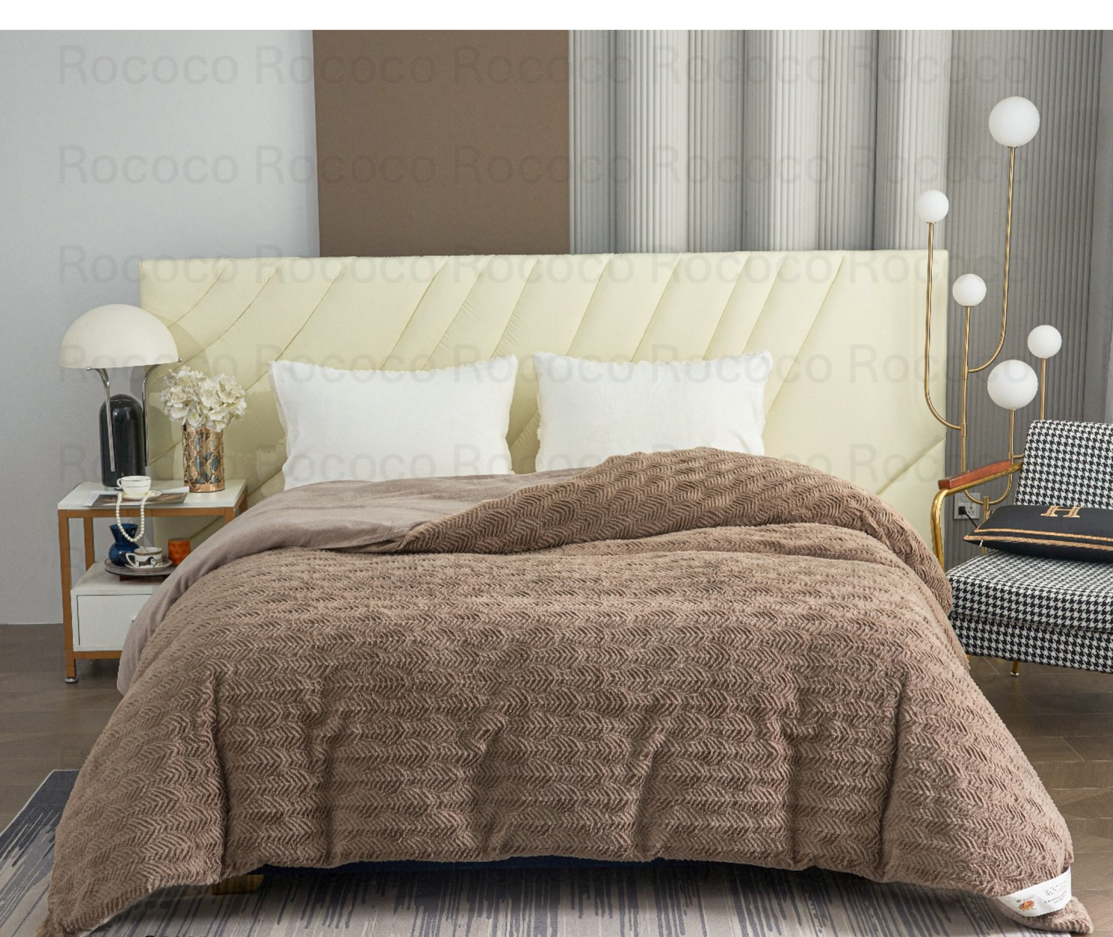 Feather Fold Cocoa Nest soft brown textured double quilt on modern luxury bed setup