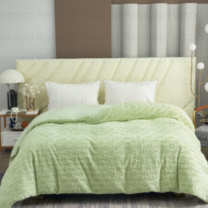 Feather Fold Mint Wave soft green textured double quilt on modern luxury bed setup