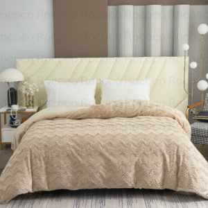 Feather Fold Sand Ripple soft taupe textured double quilt on modern luxury bed setup