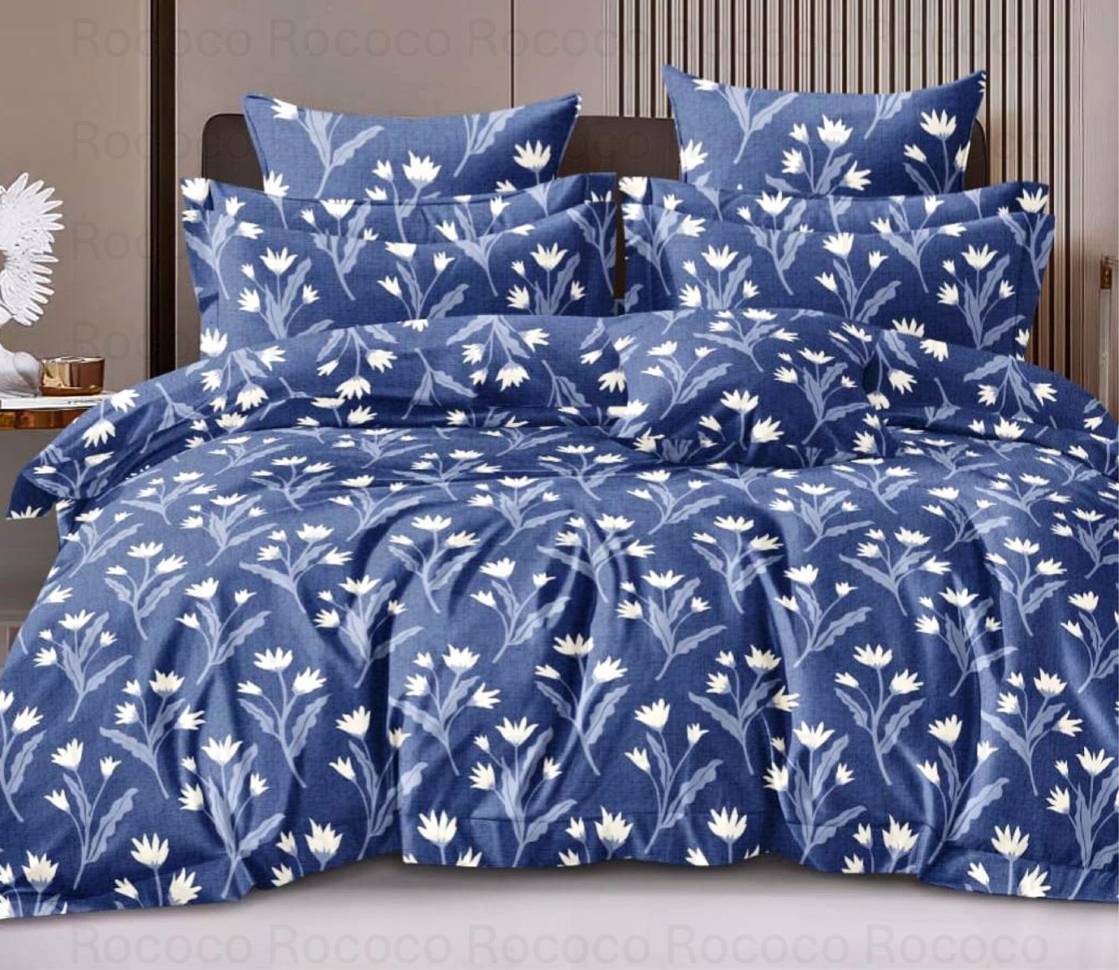 Luxury Indigo Daisy king size cotton bedsheet with elegant print for modern bedroom decor