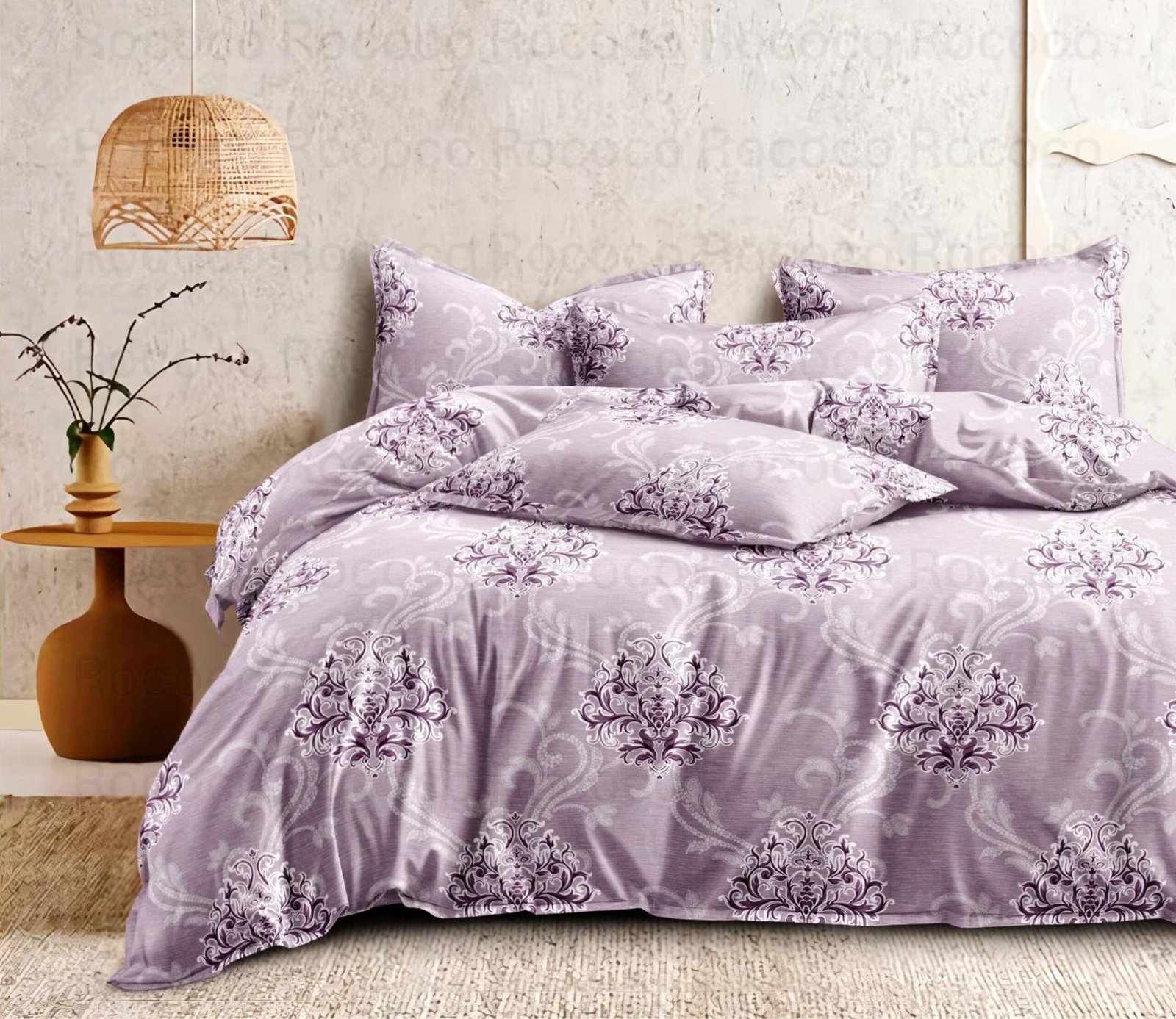 Luxury Lavender Crest king size cotton bedsheet with elegant print for modern bedroom decor