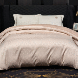 Leaf n’ Loom Champagne Lattice uxury jacquard comforter by Rococo Stately for modern bedroom décor.