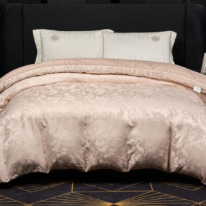 Leaf n’ Loom Champagne Leaf luxury jacquard comforter by Rococo Stately for modern bedroom décor.