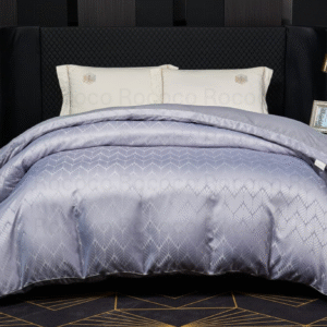 Leaf n’ Loom Lavendust Lattice luxury jacquard comforter by Rococo Stately for modern bedroom décor.