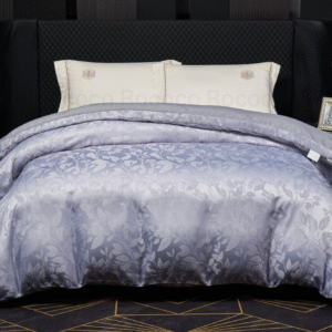 Leaf n’ Loom Lavendust Leaf luxury jacquard comforter by Rococo Stately for modern bedroom décor.