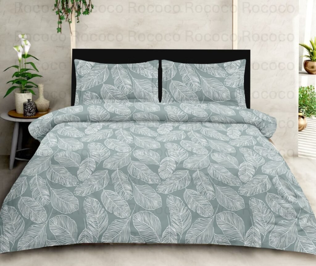 Rococo & Stately American Beauty Mist Leaves Cotton King Size Bedsheet