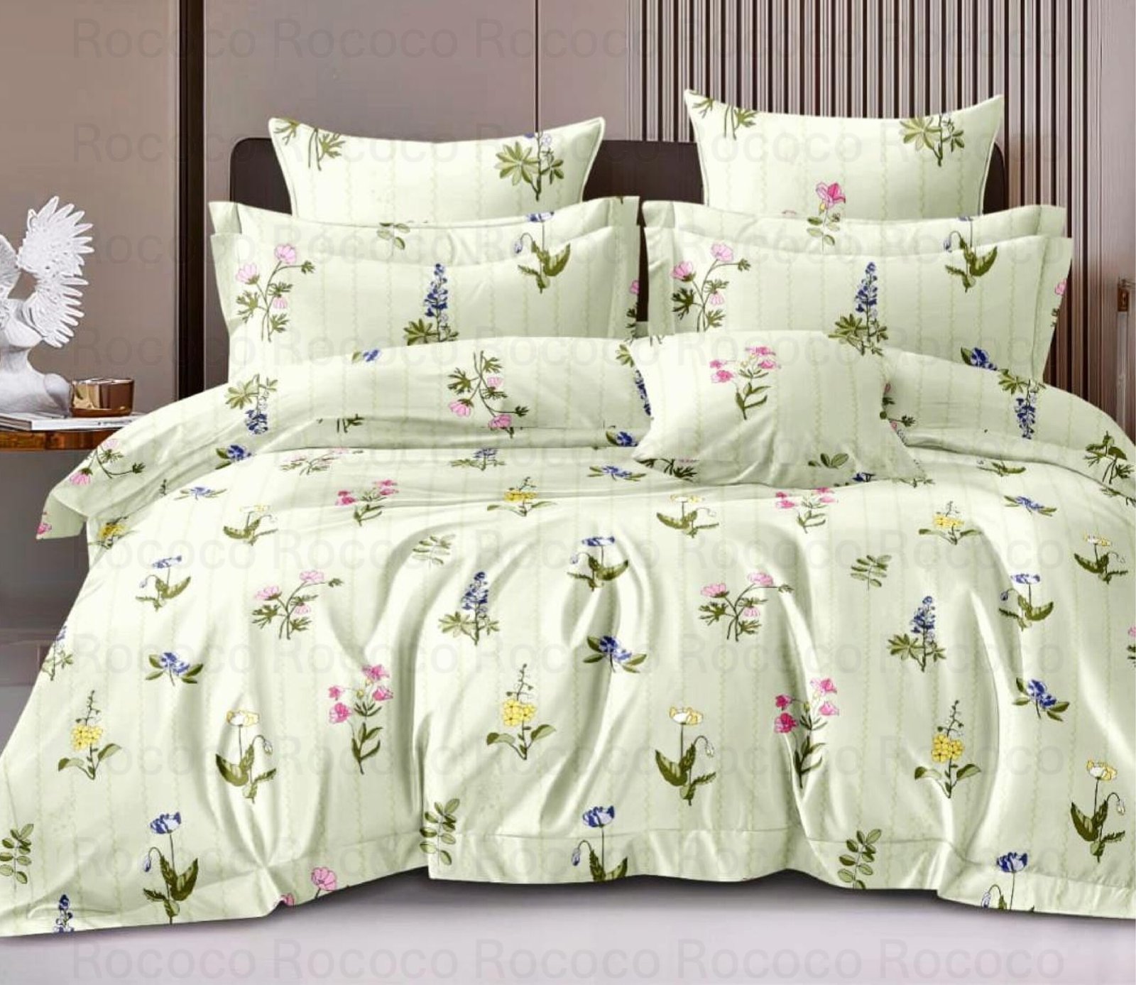 Luxury Meadow Mint king size cotton bedsheet with elegant print for modern bedroom decor