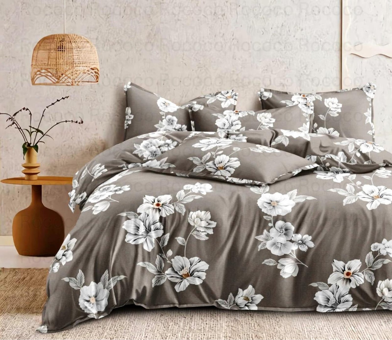 Luxury Moon Bloom king size cotton bedsheet with elegant print for modern bedroom decor