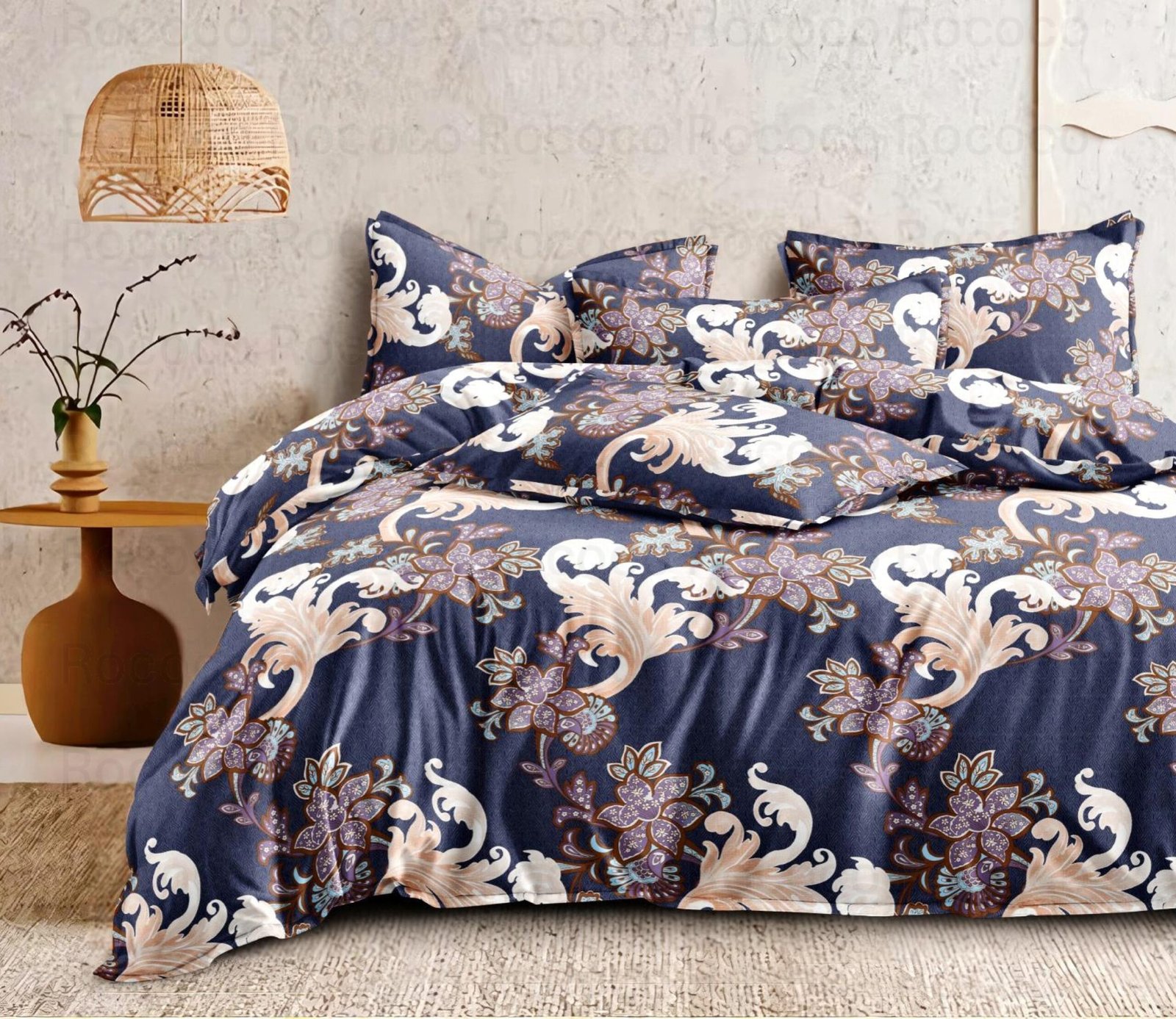 Luxury Royal Azure king size cotton bedsheet with elegant print for modern bedroom decor