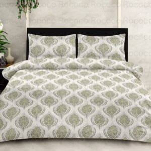 Rococo & Stately American Beauty Green Royale Cotton King Size Bedsheet