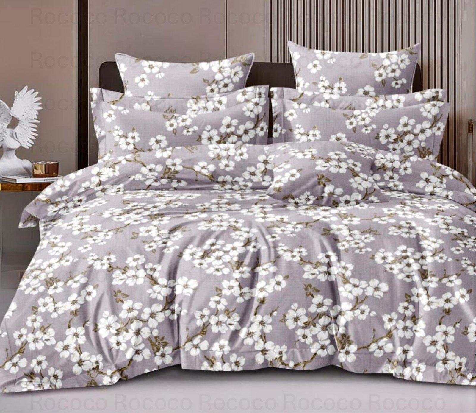 Luxury Sakura Mist king size cotton bedsheet with elegant print for modern bedroom decor
