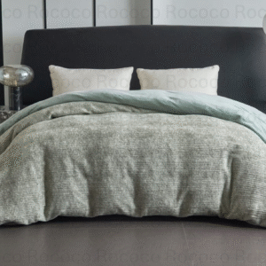 Snuggle Haven Sage Breeze green textured luxury quilt on modern double bed
