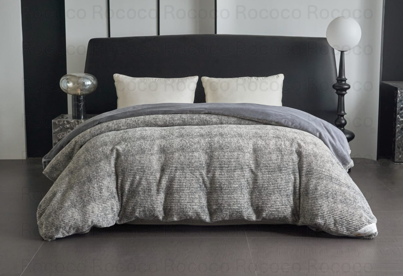 Snuggle Haven Silver Mist grey textured luxury quilt on modern double bed