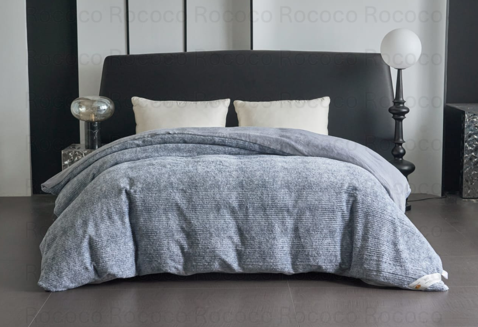 Snuggle Haven Sky Drift blue textured luxury quilt on modern double bed