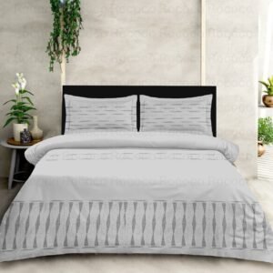Grey Stripe premium cotton bedsheet with modern stripe design Luxury grey striped bedding set for elegant interiors