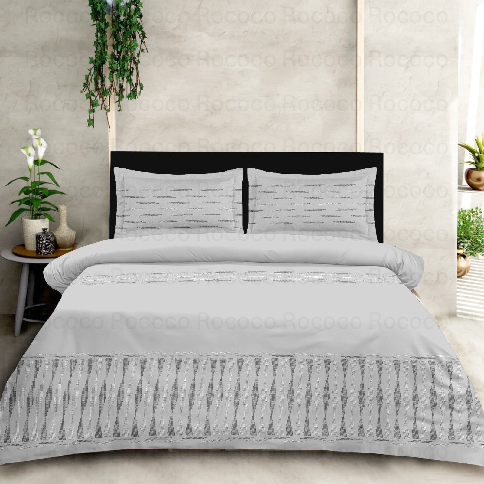 Grey Stripe premium cotton bedsheet with modern stripe design Luxury grey striped bedding set for elegant interiors