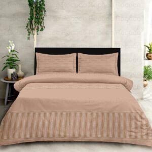 Peach Stripe premium luxury bedsheet with stripe detailing Modern peach striped bedding collection