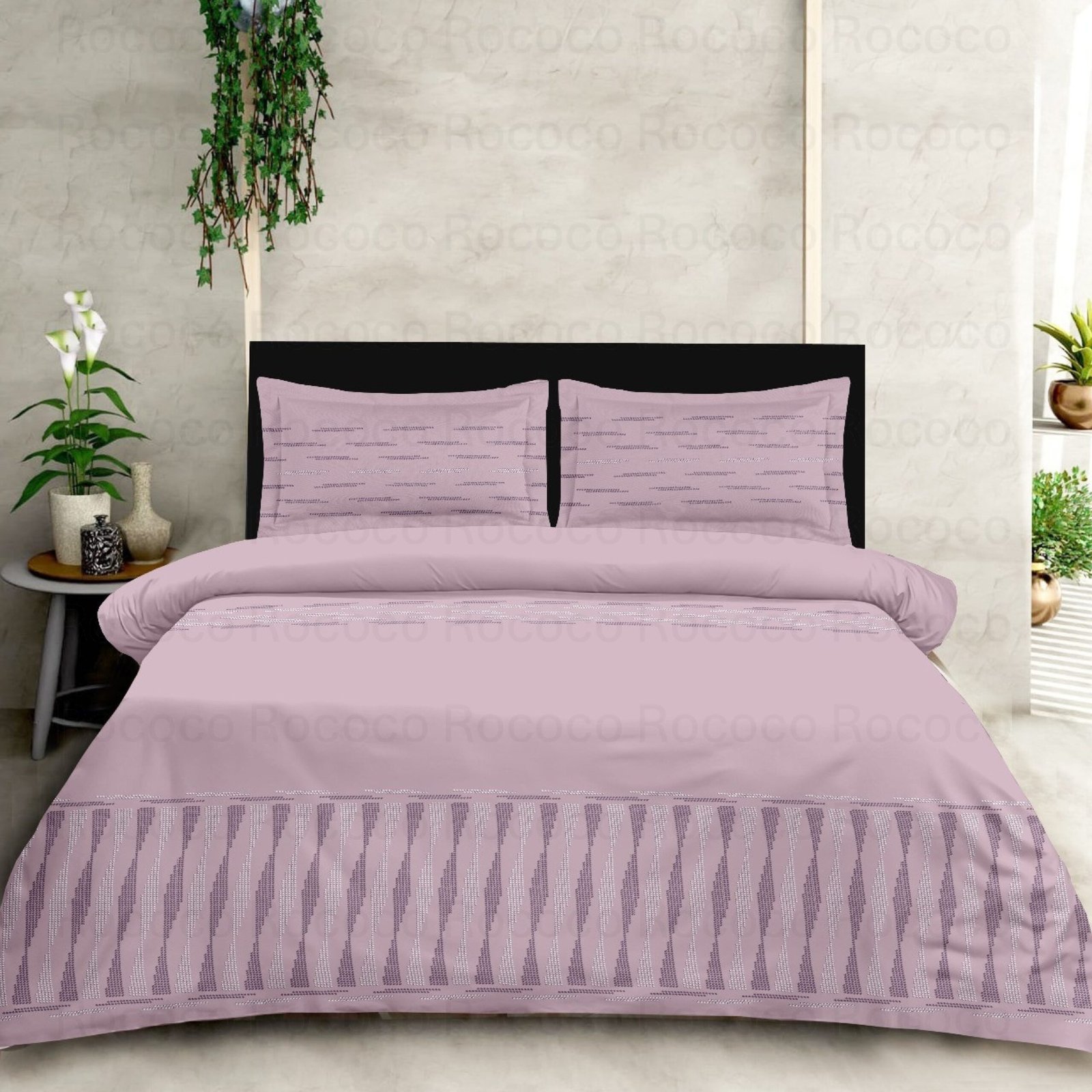 Pink Stripe luxury cotton bedsheet set for elegant homes Premium pink striped bedding for modern bedroom décor