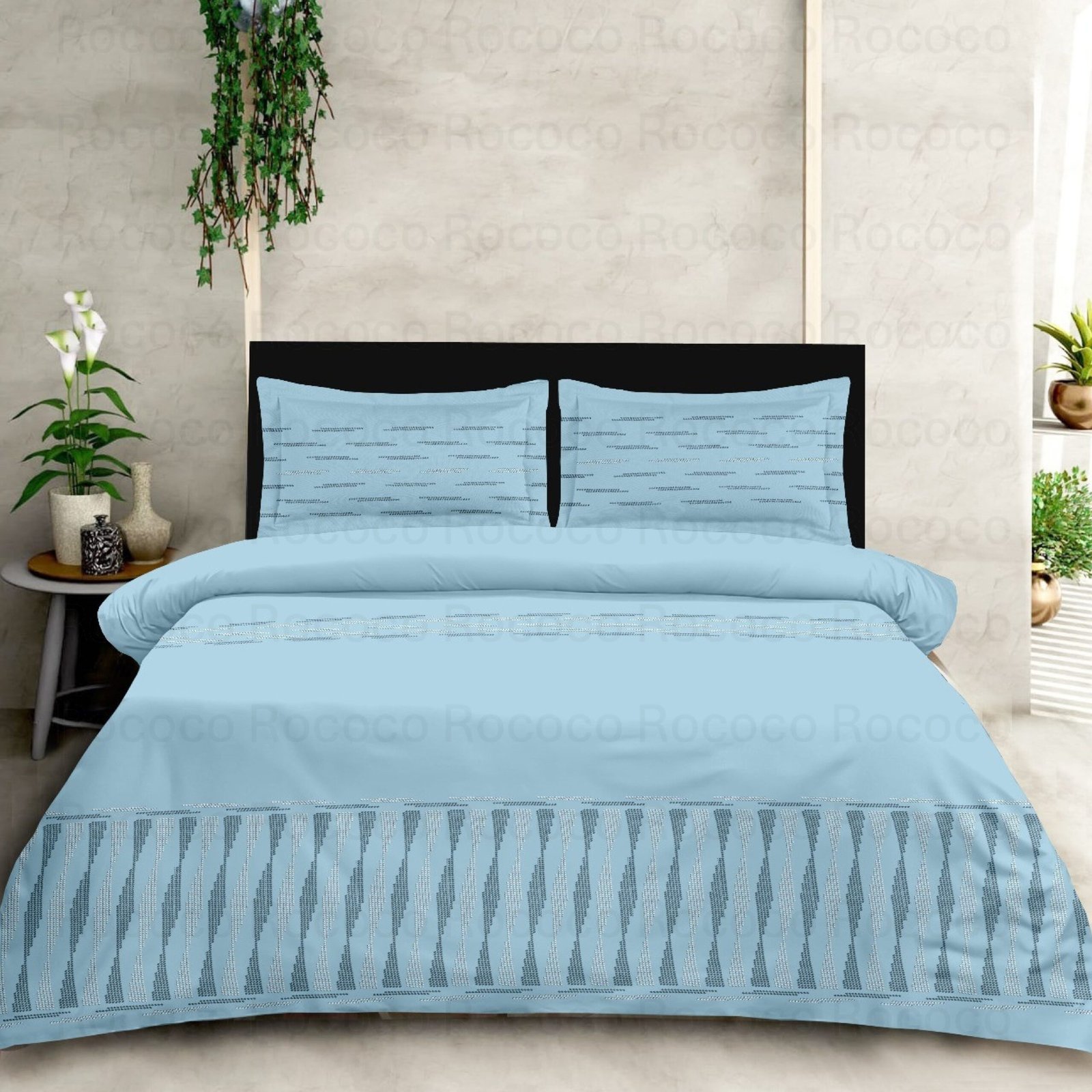 Sky Stripe elegant luxury bedding with stripe design Premium sky blue cotton bedsheet set