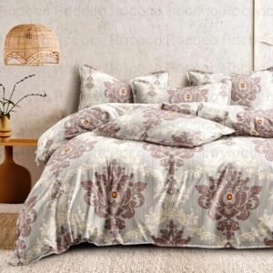 Luxury Vintage beige king size cotton bedsheet with elegant print for modern bedroom decor